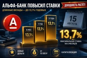 Альфа-банк повысил ставки по длинным вкладам — доходность до 13,7% годовых