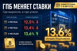 Газпромбанк разнонаправленно изменил ставки по вкладам: где выросло, а где упало